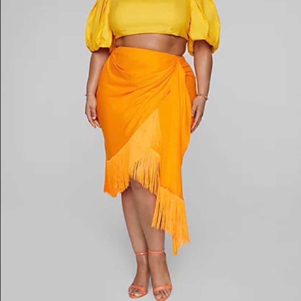 Gabi Fresh X FTF Leia Faux Wrap Orange Fringe Skirt Plus Size 2X 18